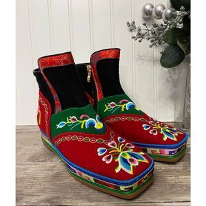 Traditional Tibetan Mongolian Felt Embroidery Shoes Boots Sz 39 New